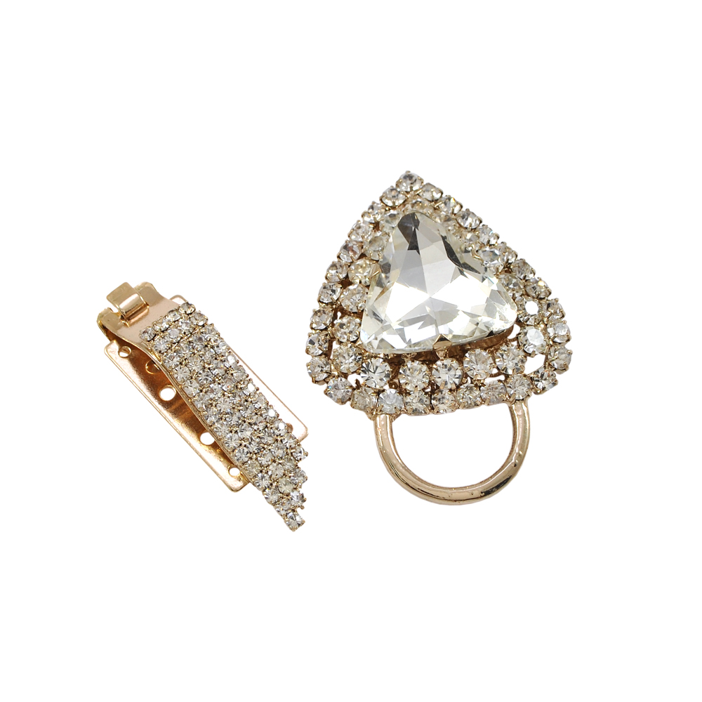 Клипса шубная 3279896 GOLD, белые камни /100*53мм/, шт. Клипсы шубные, крючки