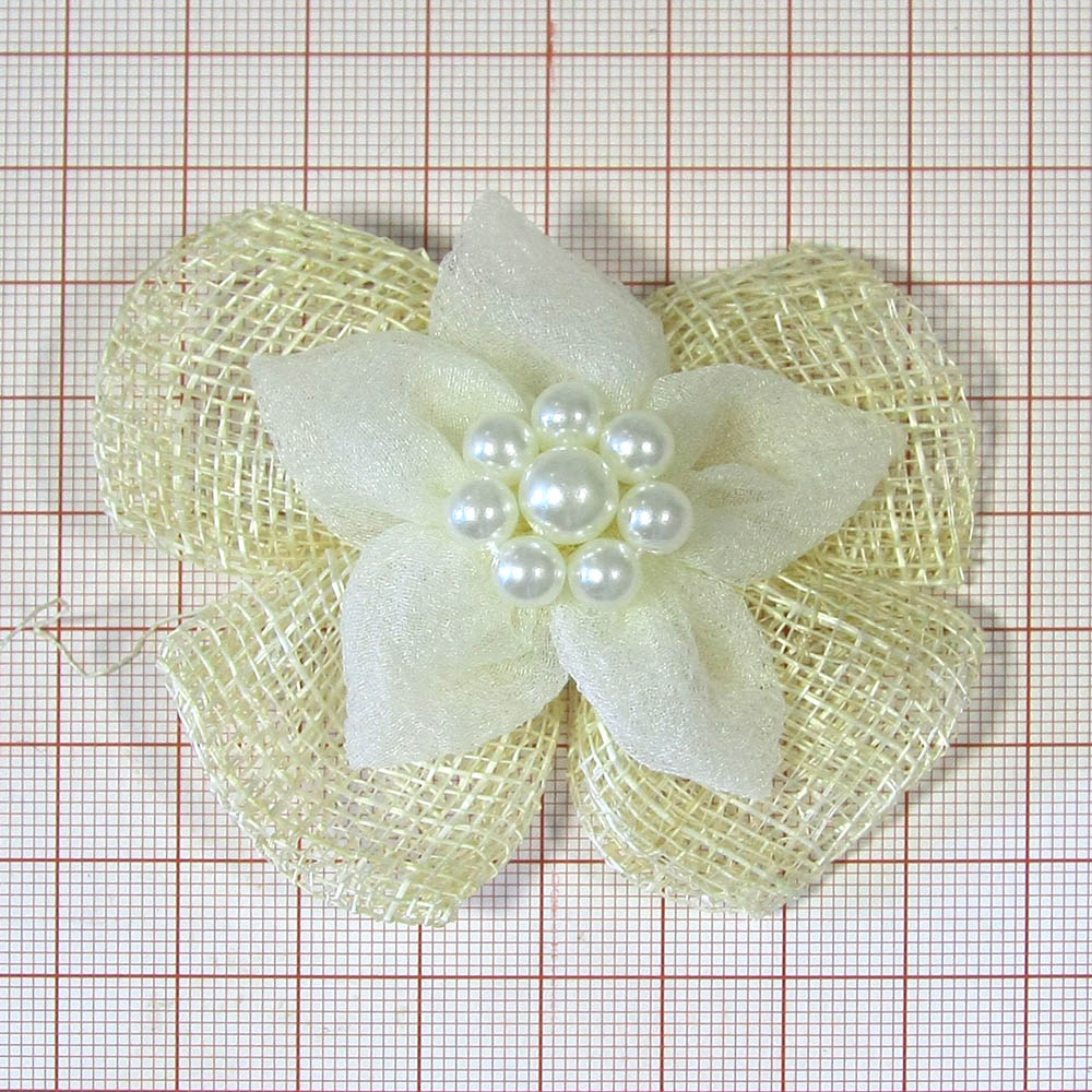 Аппликация декор №191бежевый ЦВЕТОК Ромашка-жемчуг, 7*5,5см . Аппликация Декор