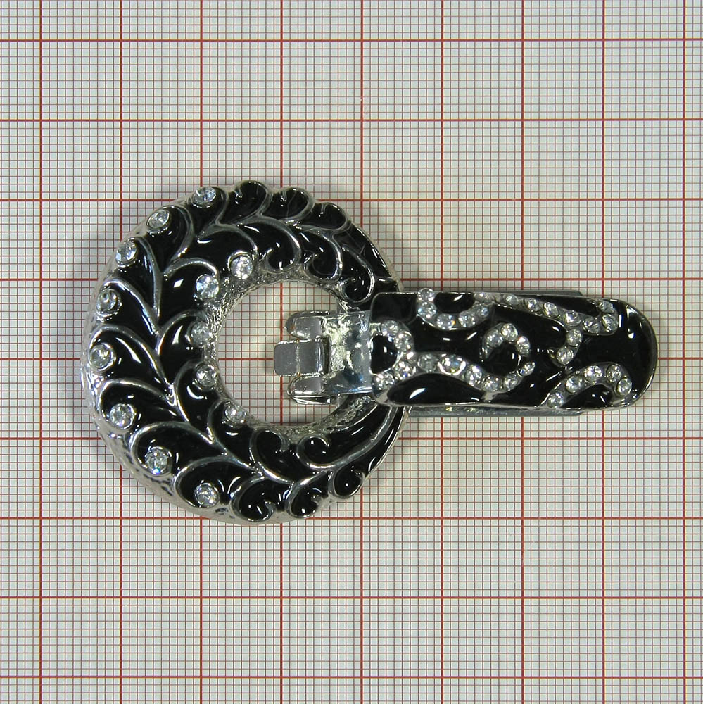 Клипса шубная TX-0003 NIKEL, белые камни, черная эмаль, шт. Клипсы шубные, крючки