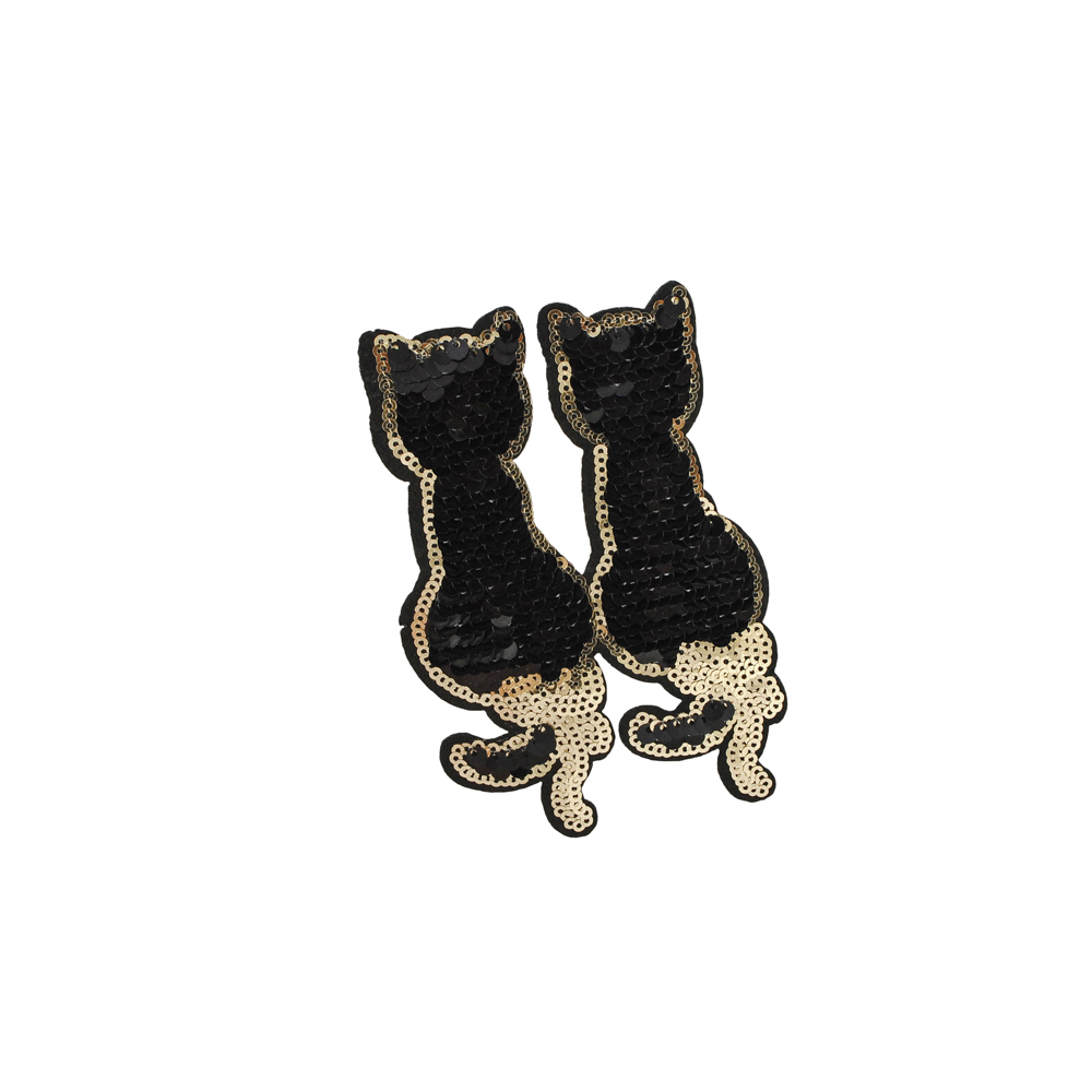 Аппликация клеевая пайетки двусторонняя Кошки 8*12см черный, золото, шт. Аппликации клеевые Пайетки