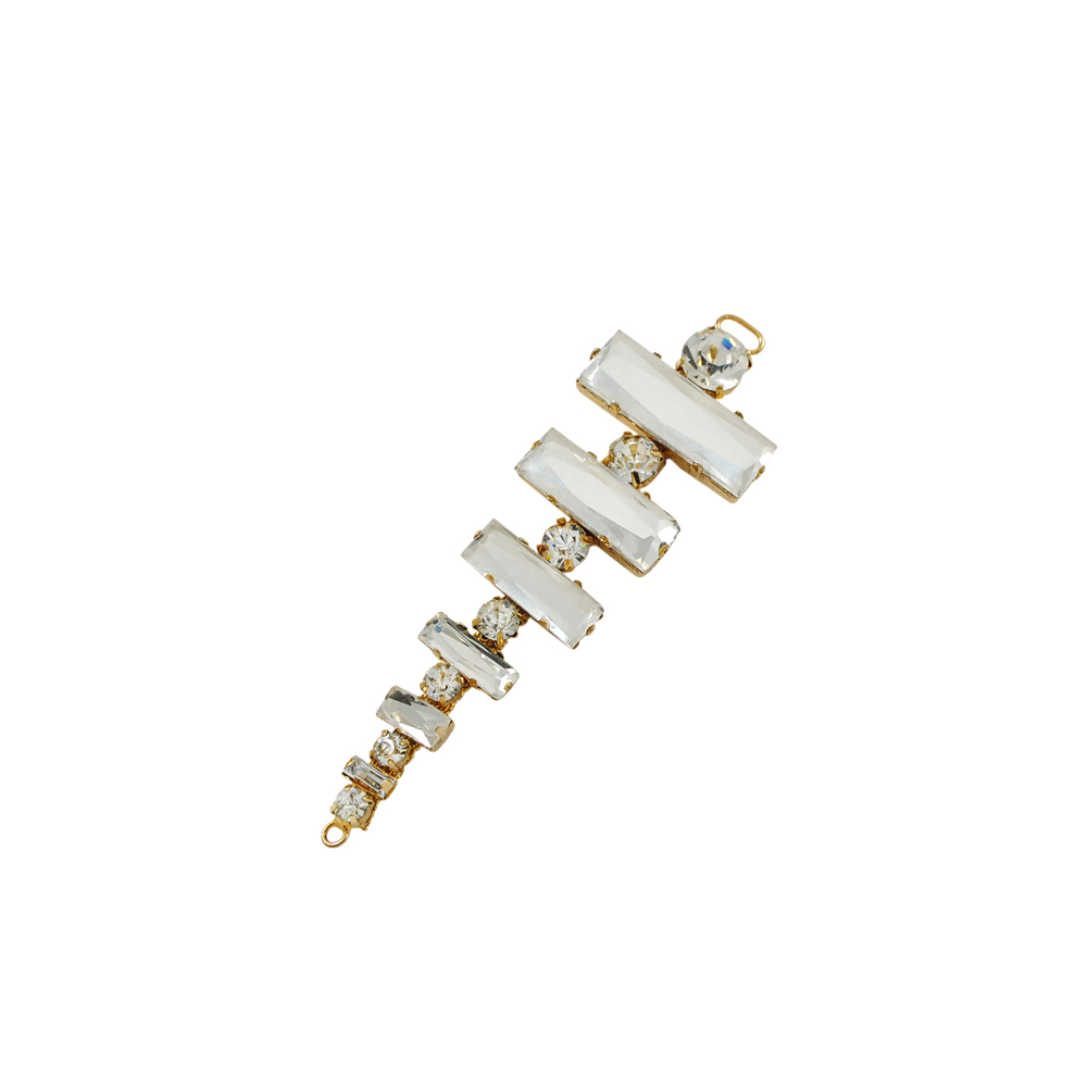 Укр.стекл. HW-1426 перетяж. на цепи 10*3см GOLD, Пирамидка-6 прямоуг.бел.камней. Перетяжка металл со стразами