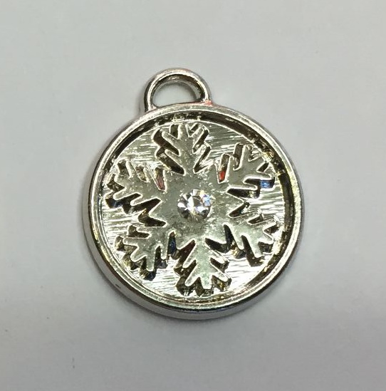 Подвеска металл Снежинка (Flirt) 15мм, 1шт SS6 белый, выпуклый лого, NICKEL, шт. Подвески