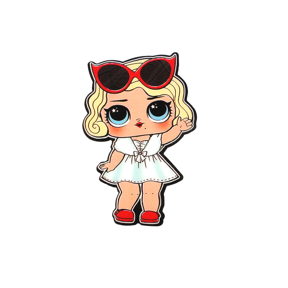 Нашивка глиттер Кукла L.O.L. (кокетка в очках) 14.5*10см голубое платье, шт. Нашивка Глиттер