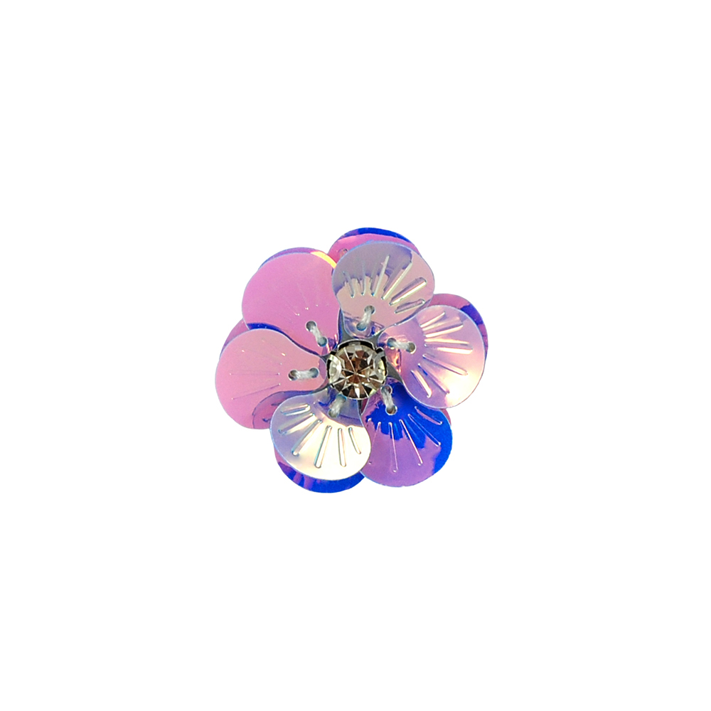 Аппликация декор обувная Цветок из пайеток 3,5*3,5см голубой хамелеон, белый камень crystal, шт. Аппликации Пришивные Пайетки