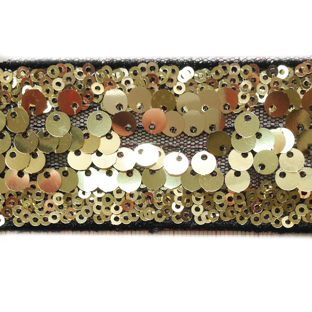 Тесьма Пайетки 4см, черный и золотые пайетки, 20ярд. Тесьма