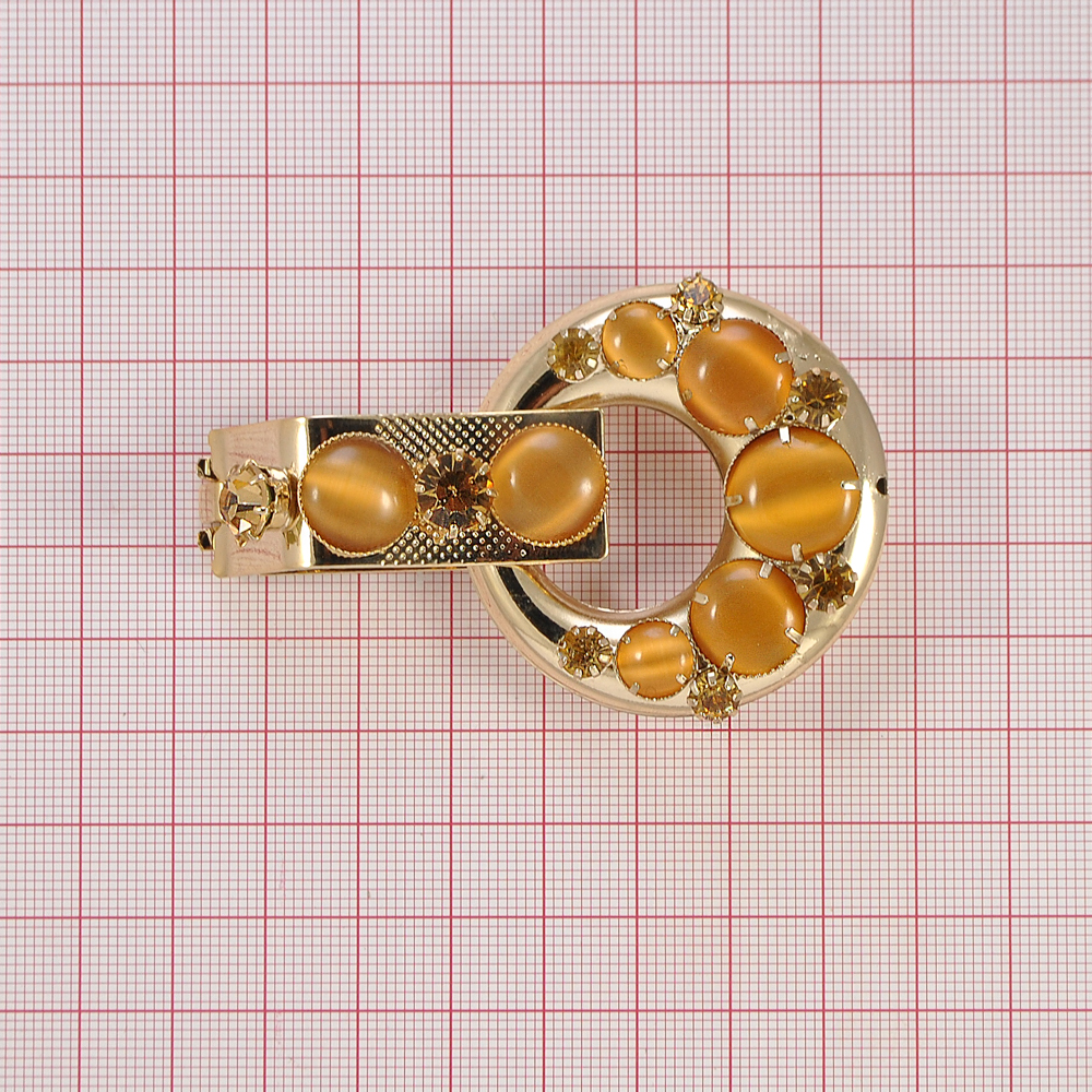 Клипса шубная 3279693 GOLD, желтый кошачий глаз камни /80*50мм/, шт. Клипсы шубные, крючки