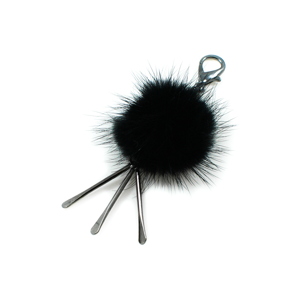 Подвеска металлическая с мехом Тринога 4*1см, блек никель и черный мех, шт. Подвески