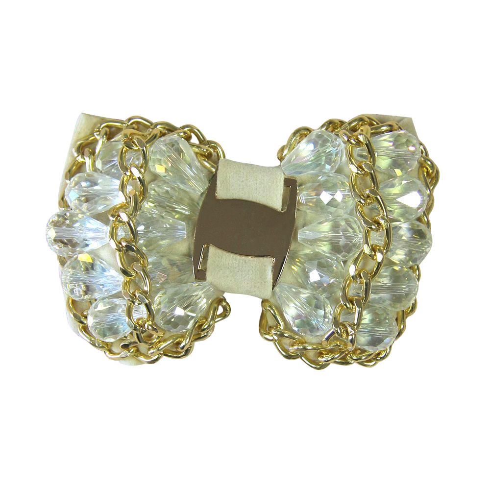 Аппликация декор обувная 52 БАНТ бежевый, прозрачн. бусины, цепь gold, шт. Аппликации Пришивные Цветы Банты