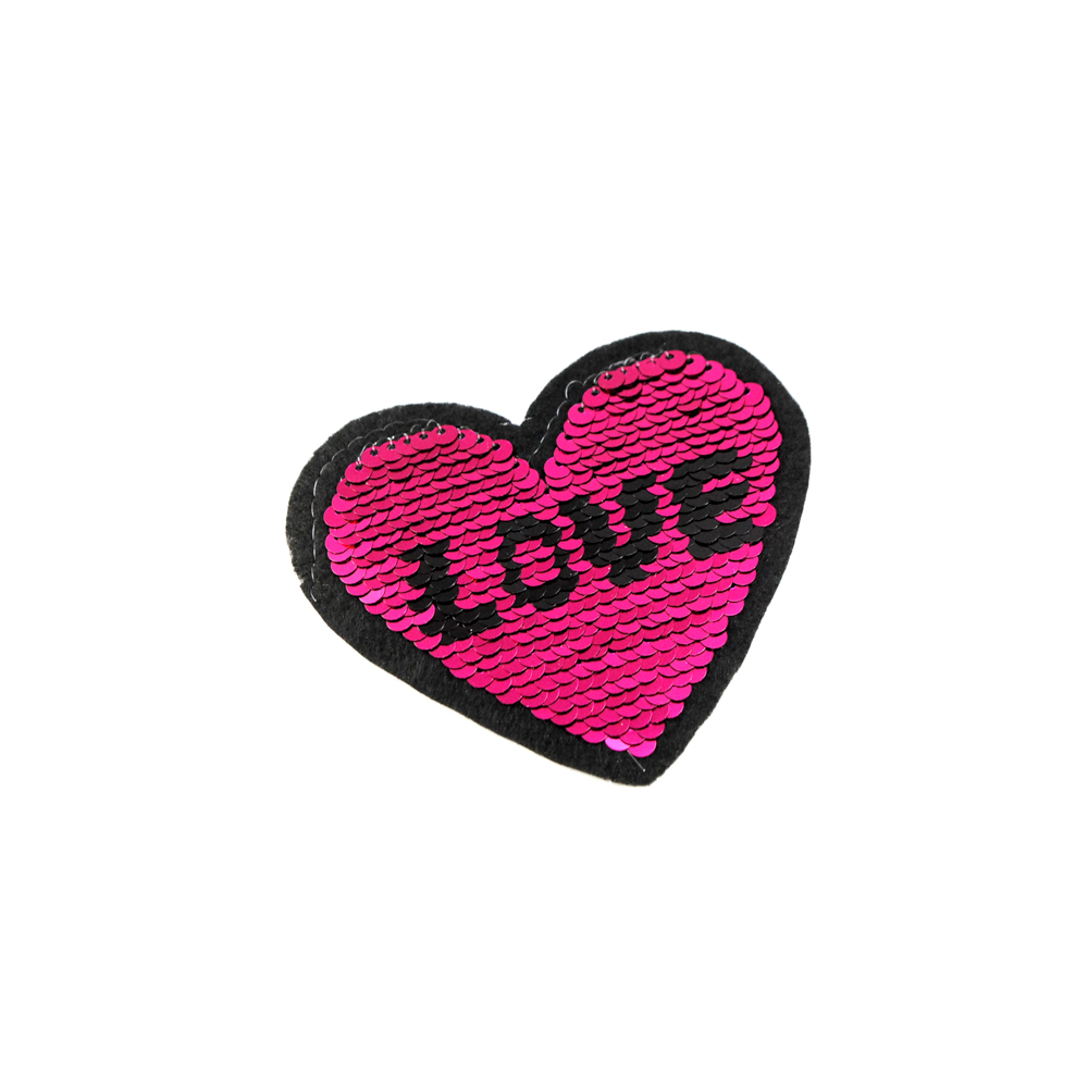Аппликация клеевая пайетки Сердце LOVE 9*8см розовый, черный, шт. Аппликации клеевые Пайетки