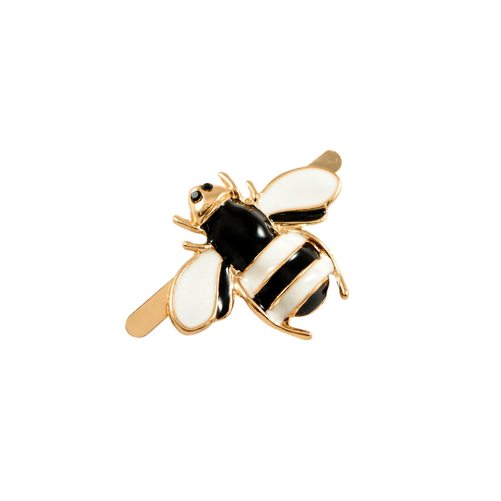 Краб металл Шмель 35*30мм GOLD, белый, черная эмаль, черные камни, шт. Крабы Металл Цветы, Жуки