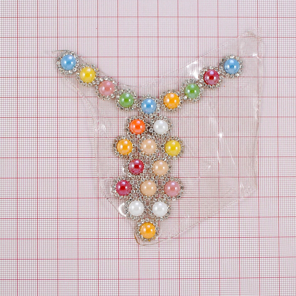 Аппликация клеевая стразы Подвеска 90*97мм цветной жемчуг 8мм, белый камень2мм, шт. Аппликации клеевые Стразы комб.