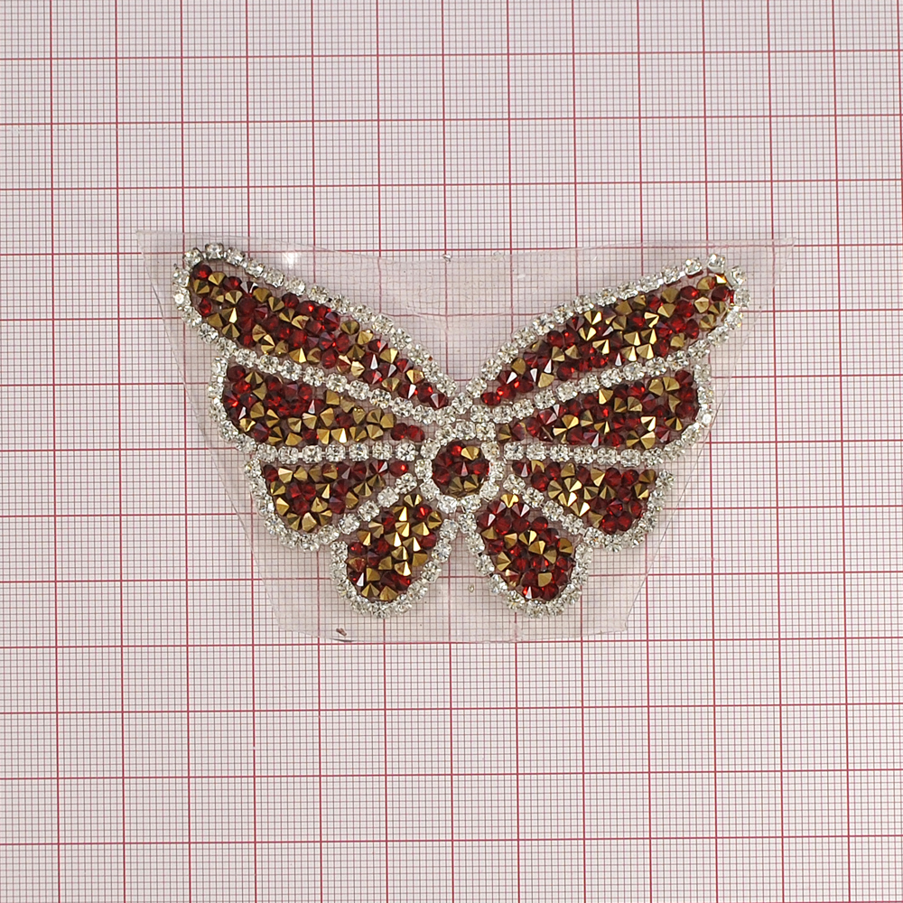 Аппликация клеевая стразы Бабочка 4 9*5,7см белые, красные камни, шт. Аппликации клеевые Стразы комб.