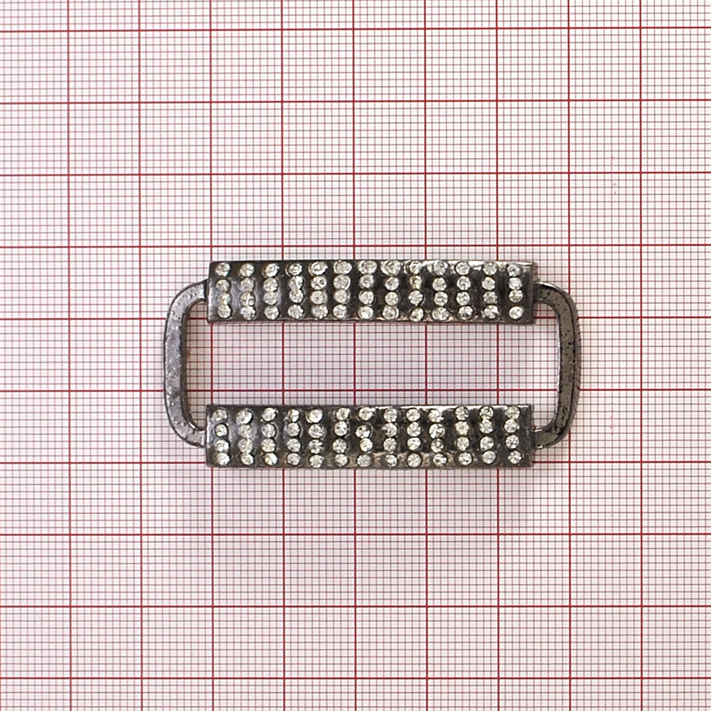 Украшение стеклянное 7143 Пряжка-рамка 5см BN, 2 накладки 4*13 мелкие камни. Перетяжка металл со стразами