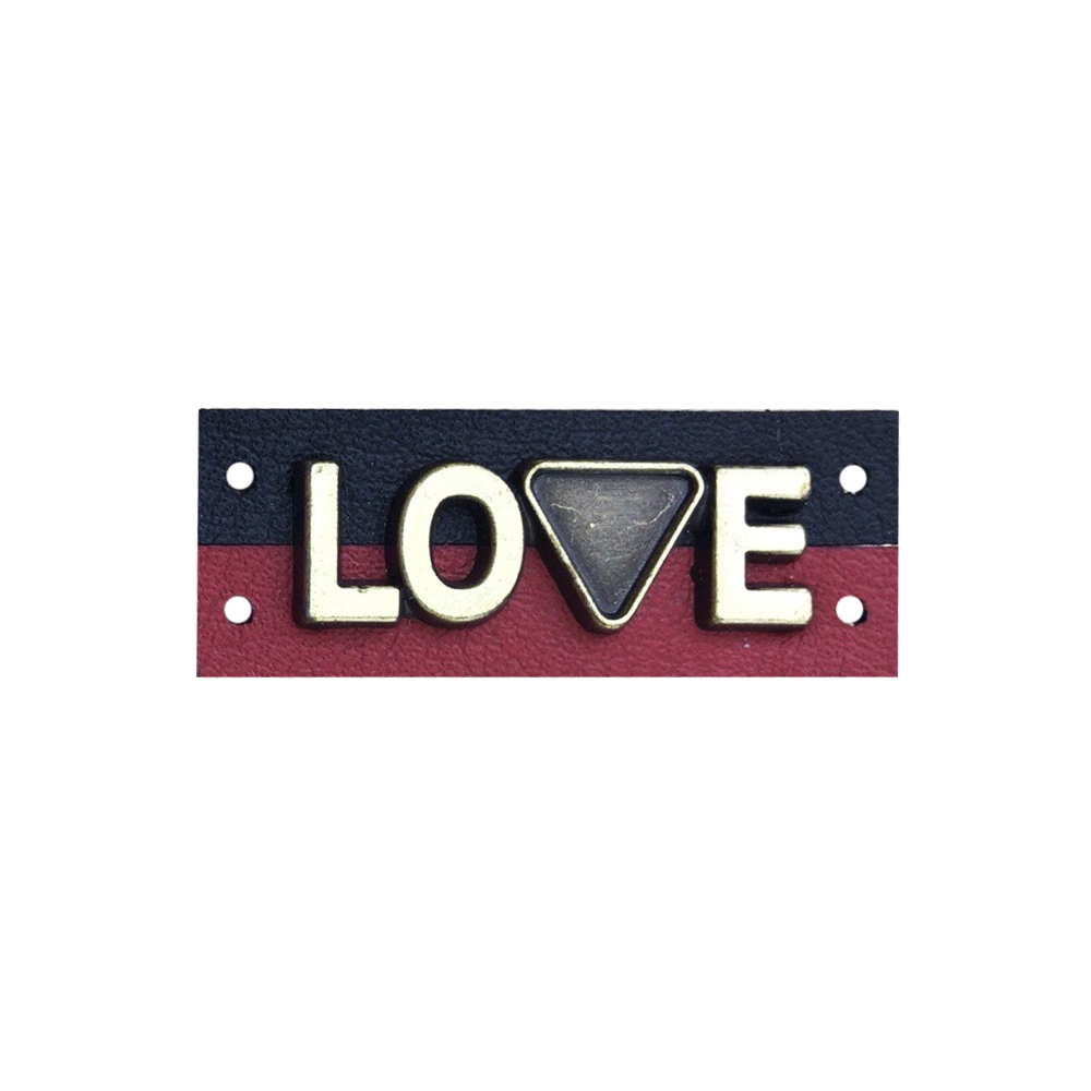 Лейба кожзам и металл Love 32*12мм сине-красная и золотой лого, шт. Лейба Кожзам