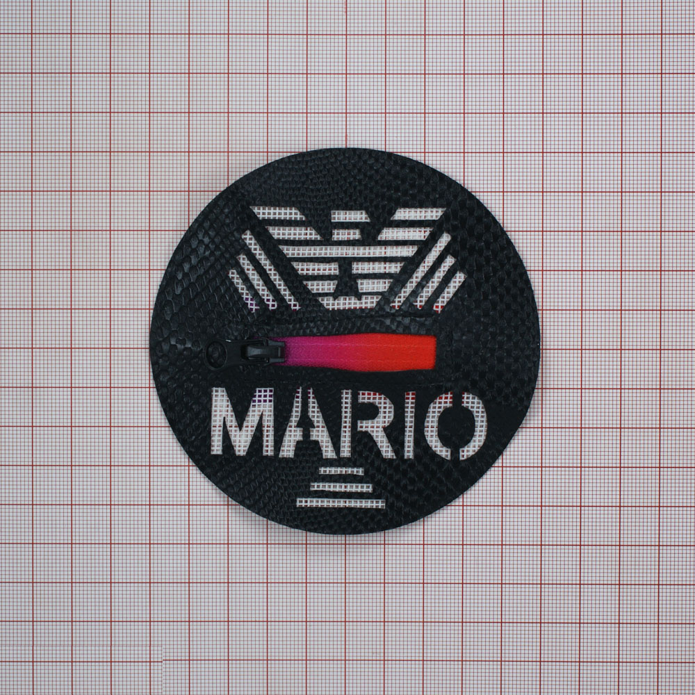 Аппликация пришивная кожзам MARIO карман круглый, змейка 10см черный, шт. Нашивка Кожзам