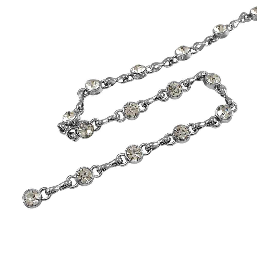 Тесьма стразы Цепочка, 0,7см, белый, серебро, ярд. Тесьма из страз