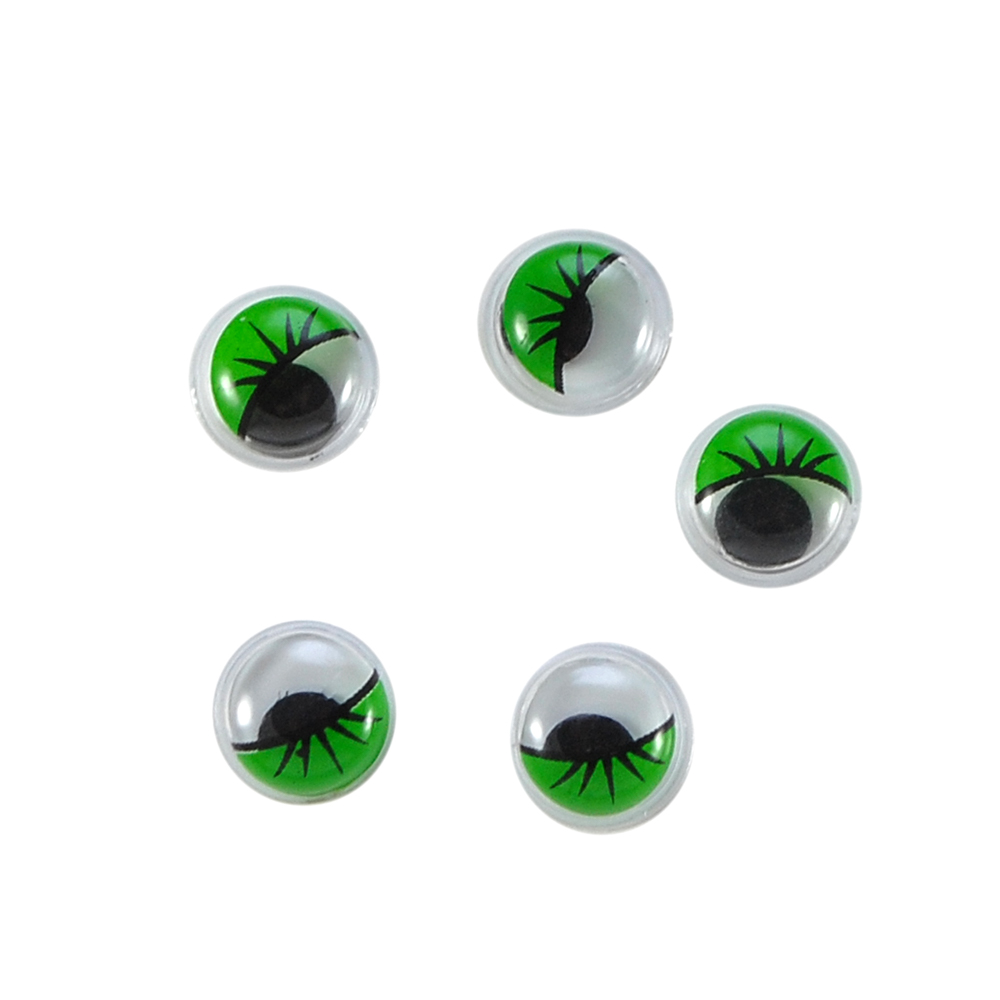 Глаз F-04, 8мм, белый, зеленые реснички, подвижный черный зрачок, 1тыс.шт. Глазики F