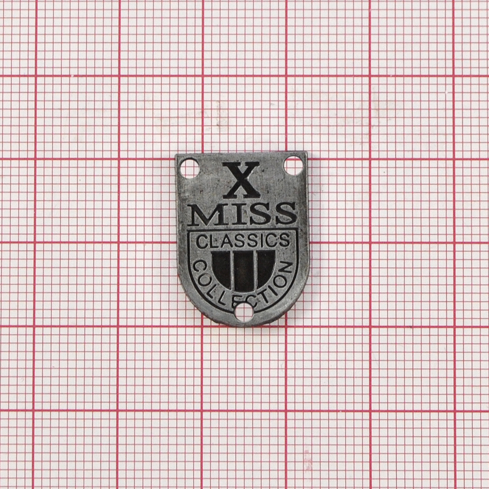 Лейба металл Miss X Classic 21*16мм, лого вдавлен, Old Silver, шт. Лейба Металл