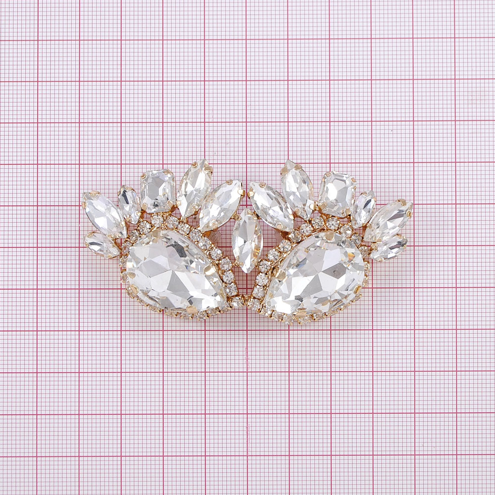 Краб металл Очки и перья GOLD, белые камни /77*39мм. Крабы Металл Геометрия Декор