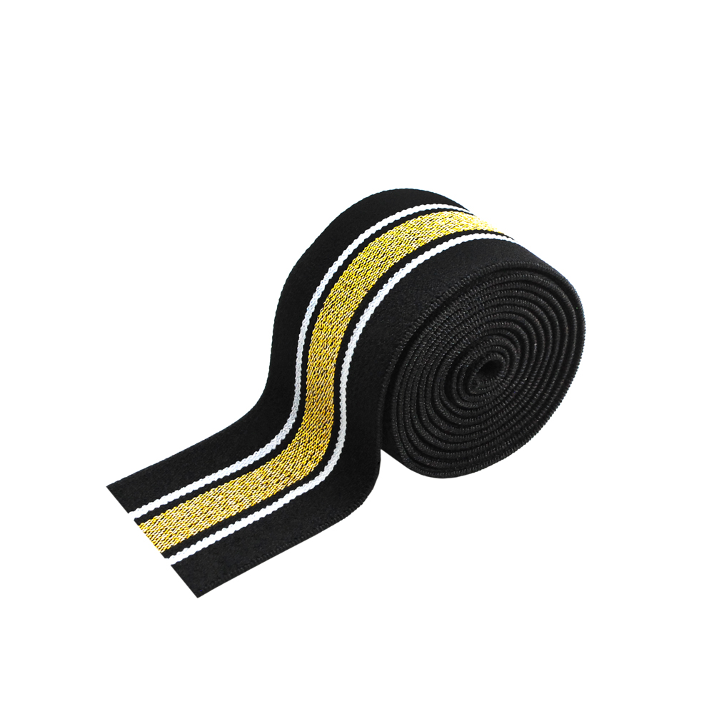 Резинка люрекс Полосы 4см, черный, белый и золотой люрекс, 50ярд. Резинка