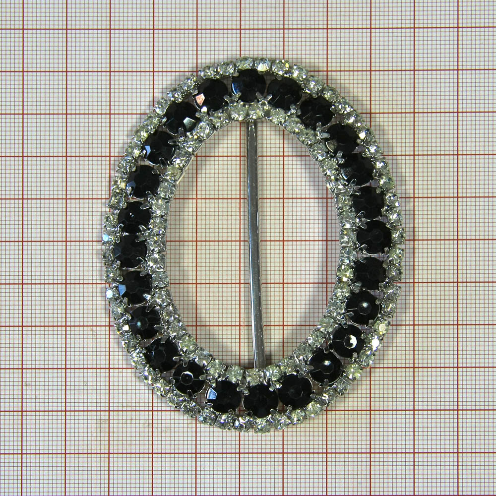 Укр.стекл. 226-01 овал 24 черн., бел. камни, шт. Перетяжка металл со стразами