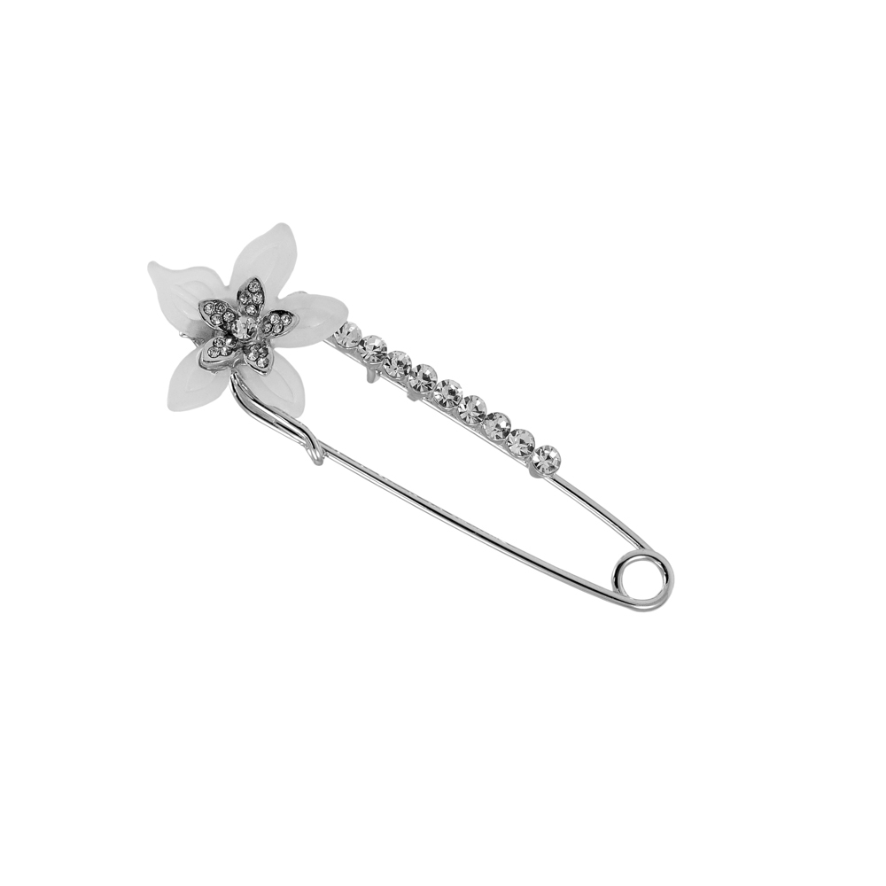 Булавка и цветок, никель, белые камни, шт. Булавки