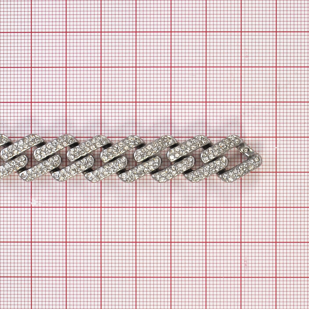 Тесьма стразы Цепь с россыпью камней, 1,5см, никель, белый, ярд. Тесьма из страз
