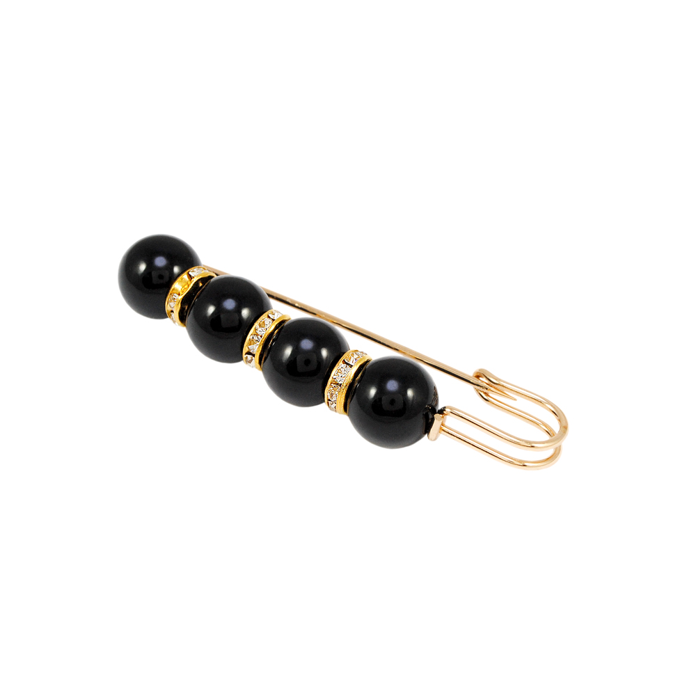 Булавка 4 бусины 7,5см золото, черный жемчуг и белые бусины, шт. Булавки