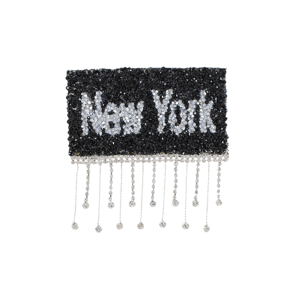 Аппликация клеевая, стразы гречка и бахрома, New York, 12,5*12см, белый, черный, никель, шт. Аппликации клеевые Стразы комб.