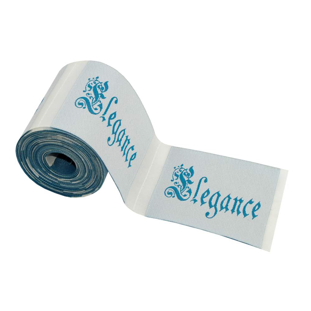 Этикетка тканевая вышитая Elegance №12а бело-голубой 6см// . Вышивка / этикетка тканевая