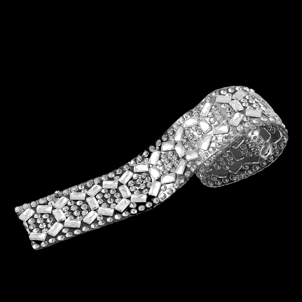 Тесьма стразы клеевая Кружочки, 2см, белые камни, ярд. Тесьма из страз