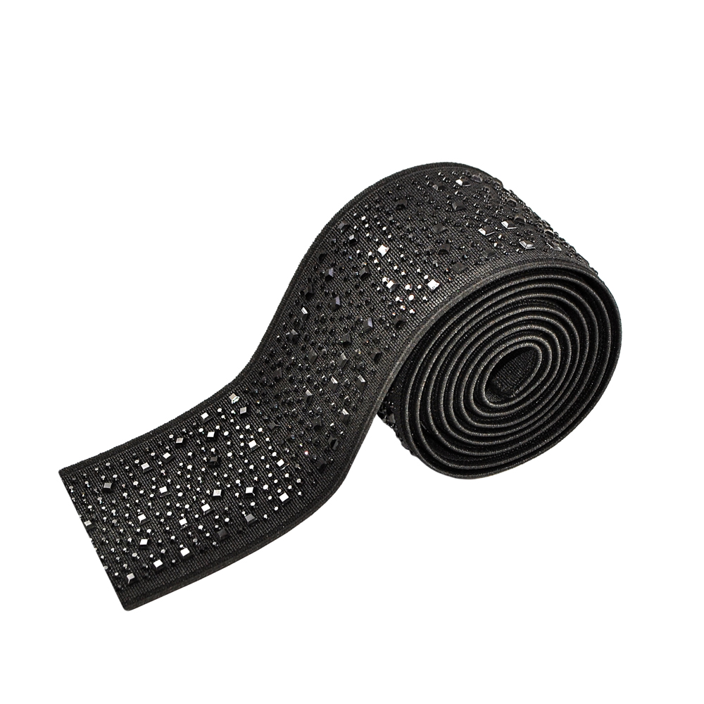 Резинка со стразами, 5см, черный, черные стразы, ярд. Резинка