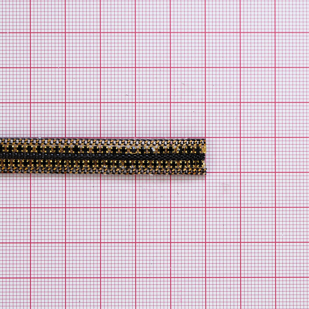 Тесьма стразы клеевые G14-1,1см черная, золото, черные камни, ярд. Тесьма из страз