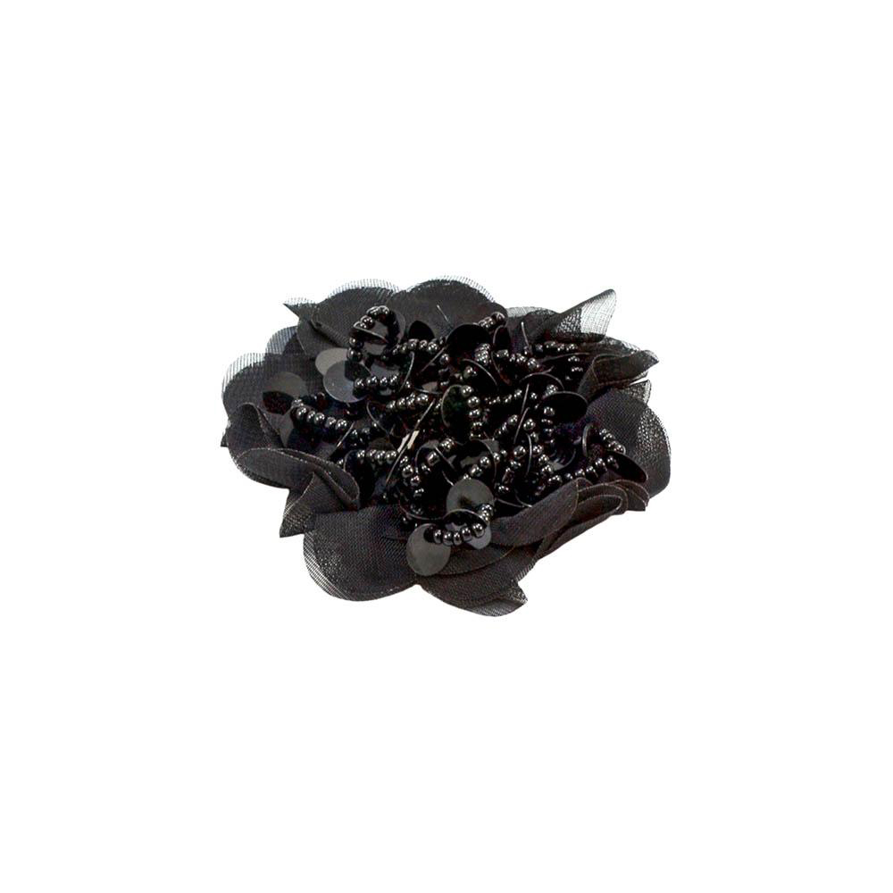 Аппликация декор Пион-пайетки черный. Аппликация Декор