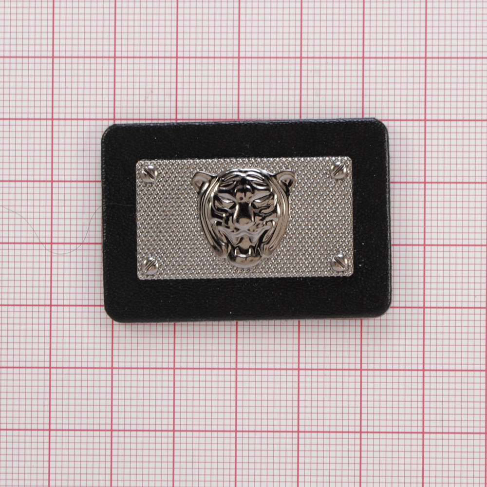 Лейба кожзам и металл Тигр, 4,6*3,2см, черный, блек никель, шт. Лейба Кожзам