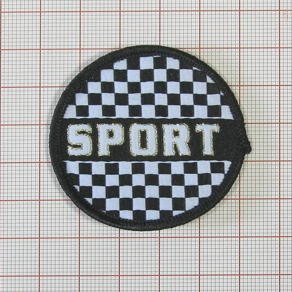 Нашивка тканевая A86 Sport 4,9см черно-белая клетка, шт. Нашивка Вышивка, Ткань