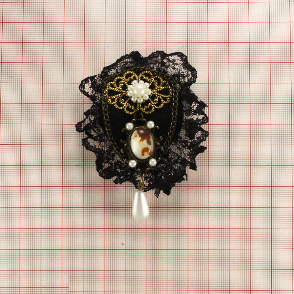Брошь № 67 Фото 60*85мм черная, жемчужная капля, шт. Броши
