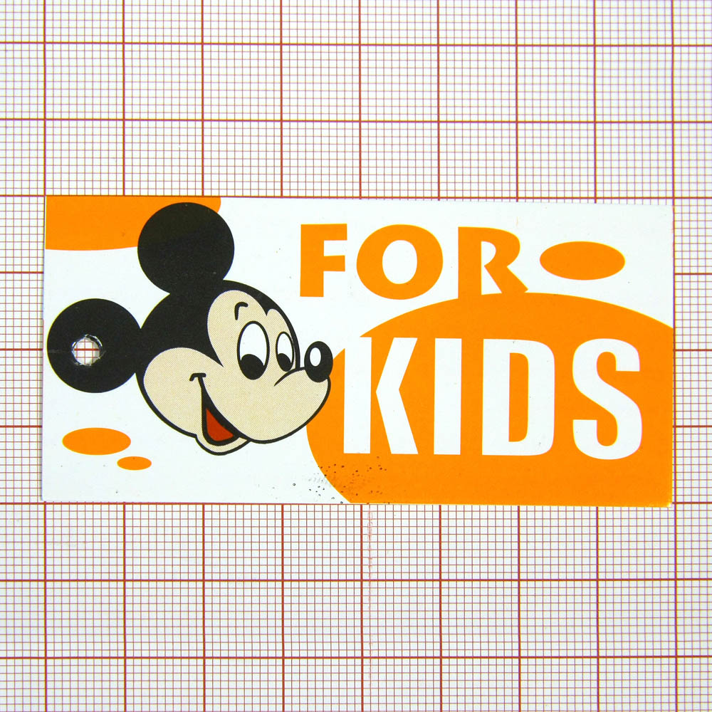 Этикетка бумажная FOR KIDS 40*80мм (Микки) белый, оранжевый. Этикетка бумага