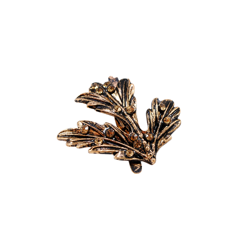 Краб камни в металле Листик, 2,8*3см, antique gold, topaz, шт. Крабы Металл Цветы, Жуки