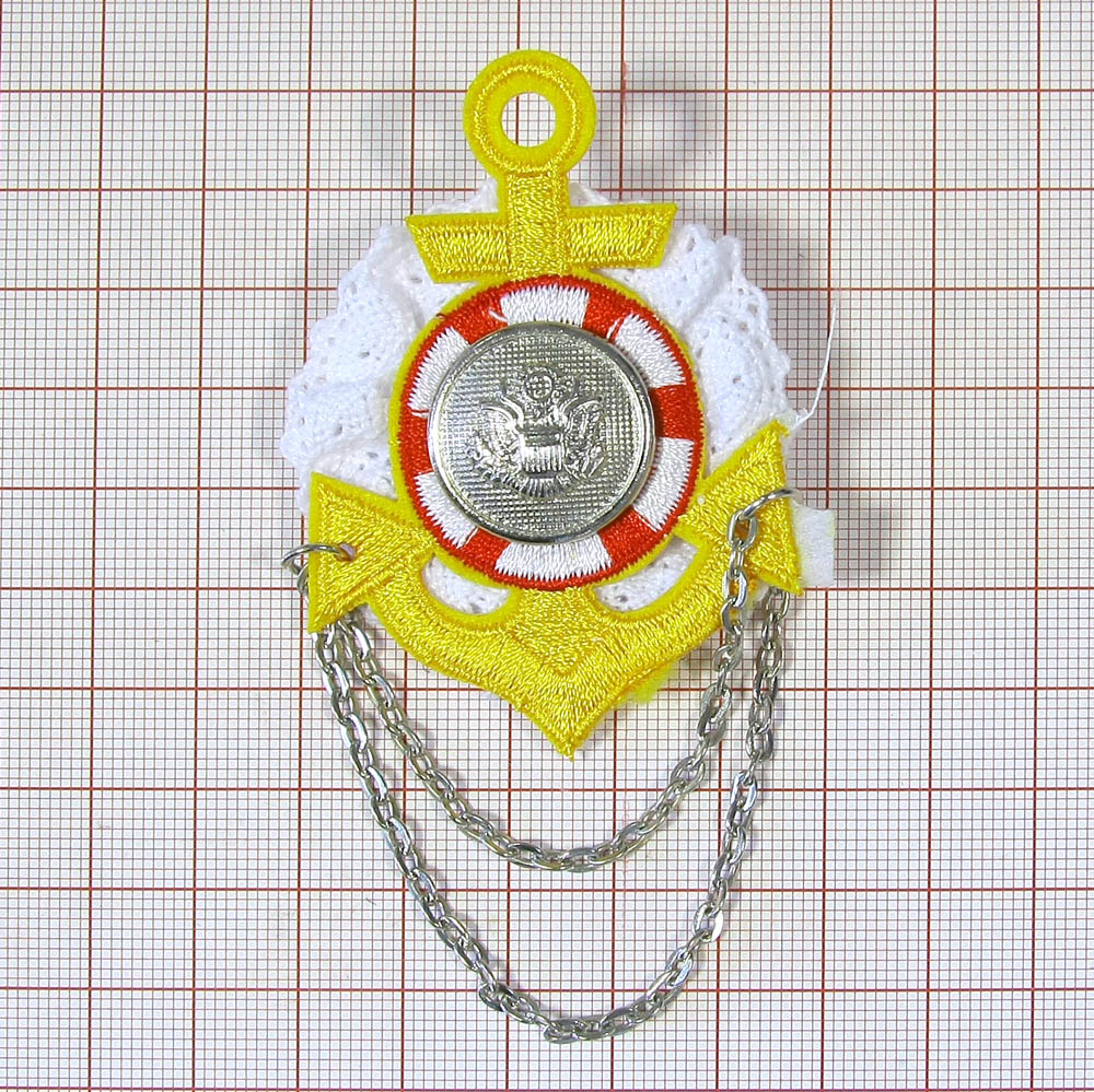 Брошь № 15 желтый якорь, белое кружево, пуговица. Герб, шт. Броши
