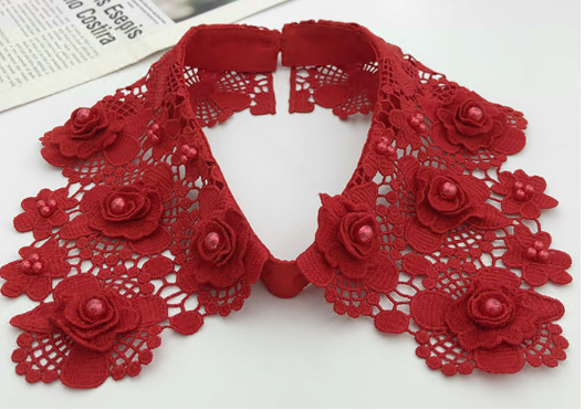 Воротник Ажурные цветы с жемчугом, красный, шт. Воротники