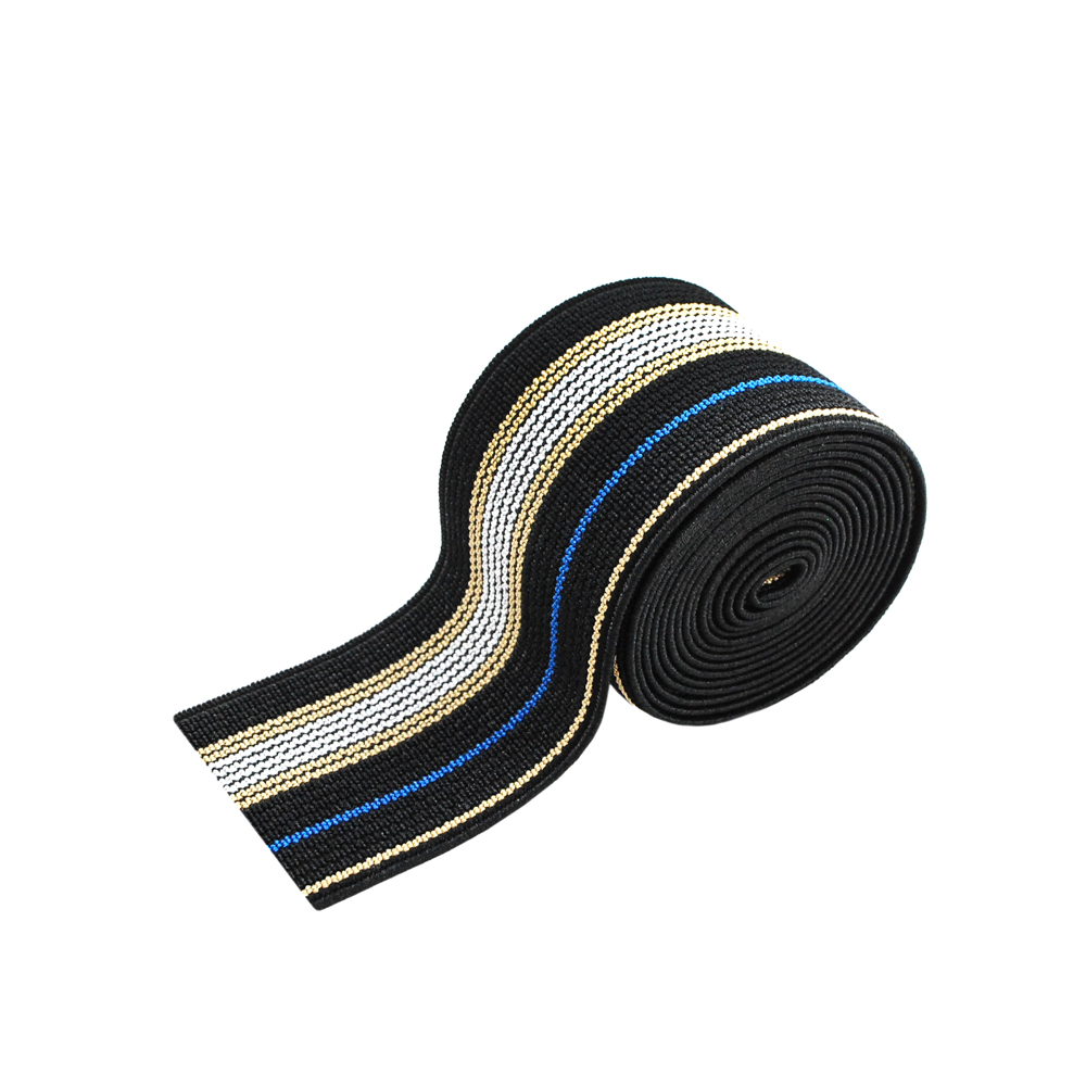 Резинка Полосы 4,1см, черный, белый, бежевый и синий, 50ярд. Резинка