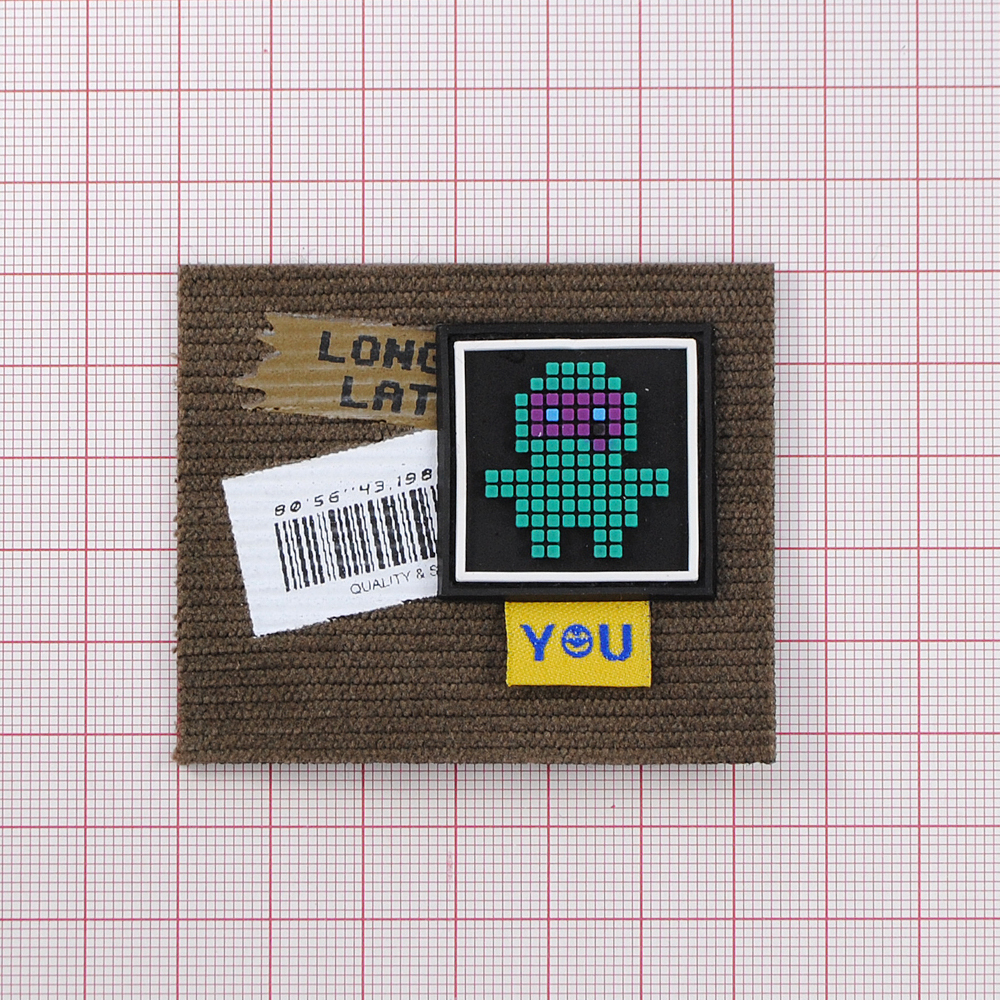 Лейба ткань., You мозаика человечек, 6,4*5,4см, корич.основа, рез.вставка зел. чёрн.,бел., жёлт., шт. Лейба Ткань