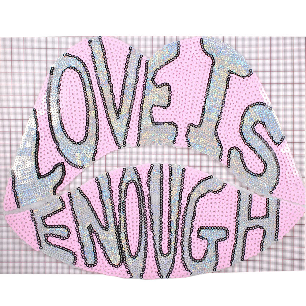 Аппликация клеевая, пайетки, Губы Love, 25.5*20,5см, розовый, серебряный, шт. Аппликации клеевые Пайетки