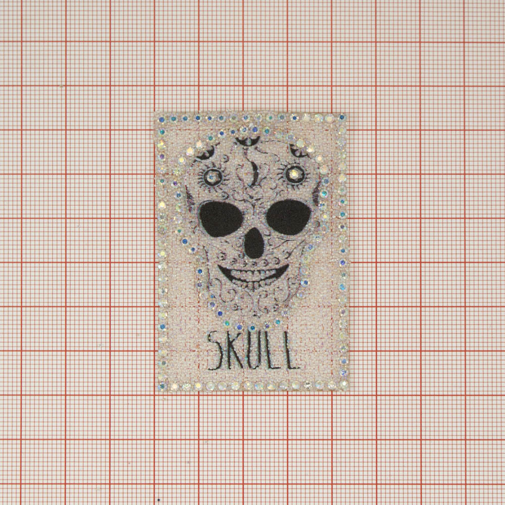 Аппликация клеевая стразы, стеклянная крошка Череп SKULL 4,3*6см прозрачный бисер, хамелеон камни, шт. Аппликации клеевые Стразы комб.