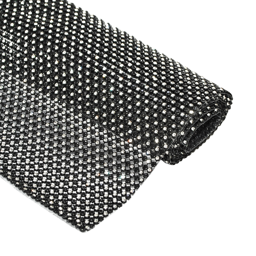 Стразы полотно клеевое SS12 черные, белые камни 45*115, 1лист. Полотна из страз