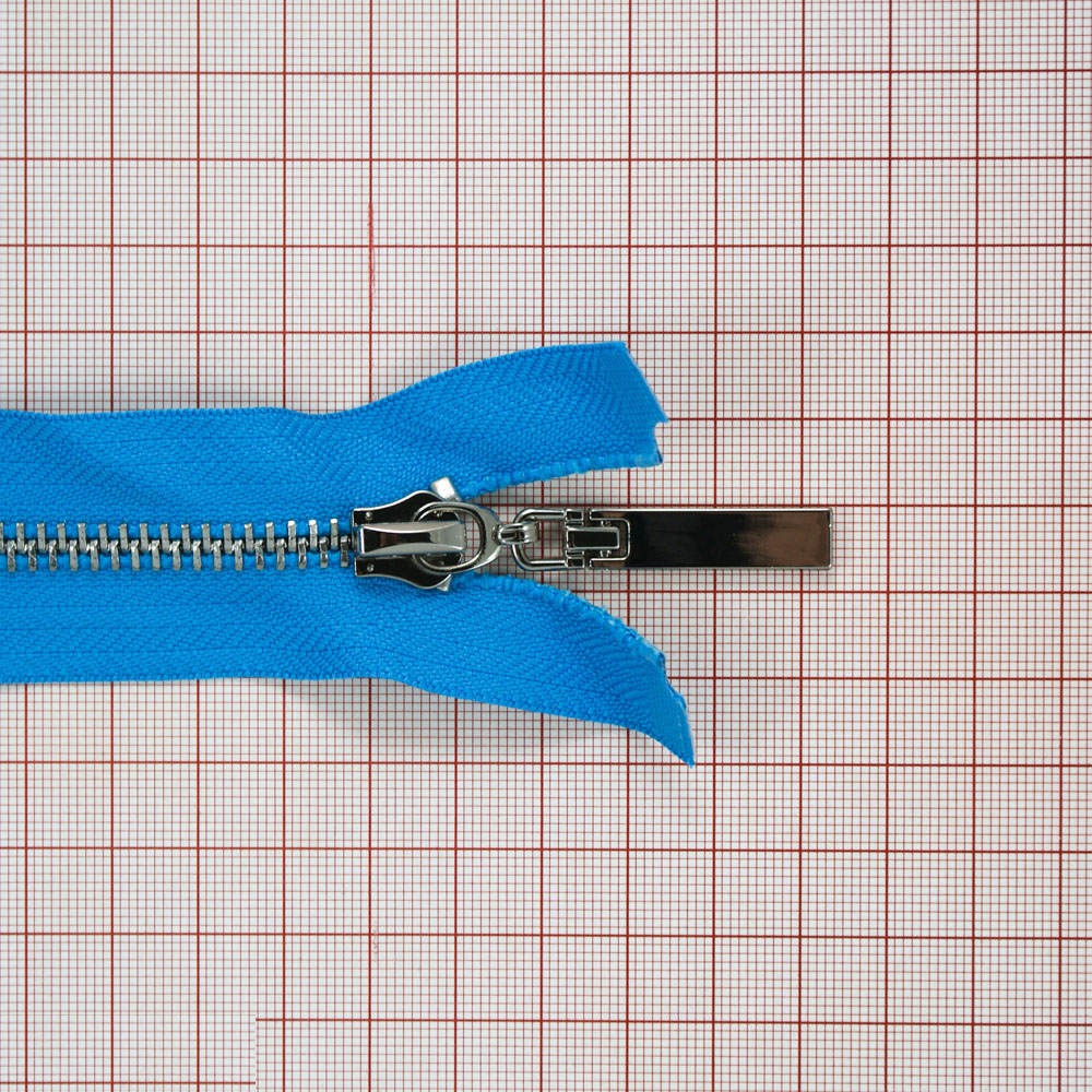 Змейка металлическая №5 85см, О/Е, Nickel и светло-голубая ткань, шт. Змейка Металл