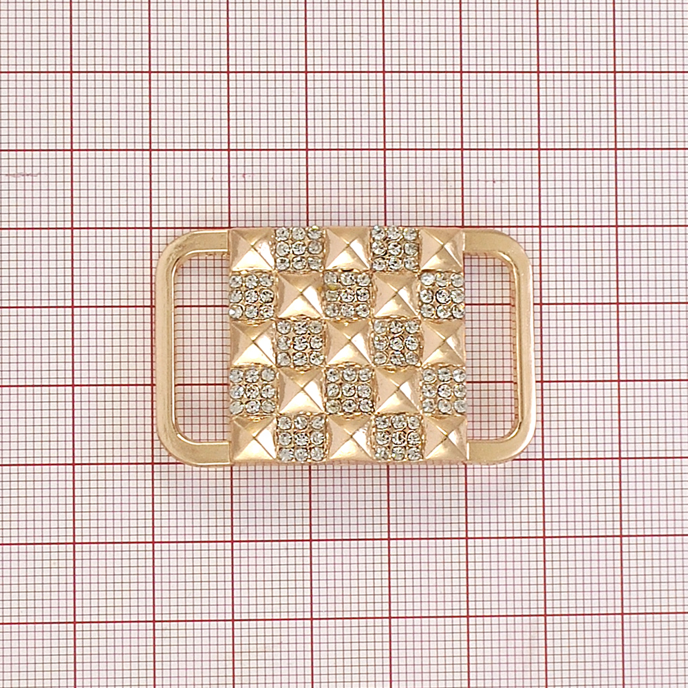 Перетяжка Шахматка 23мм GOLD, белые камни. Перетяжка металл