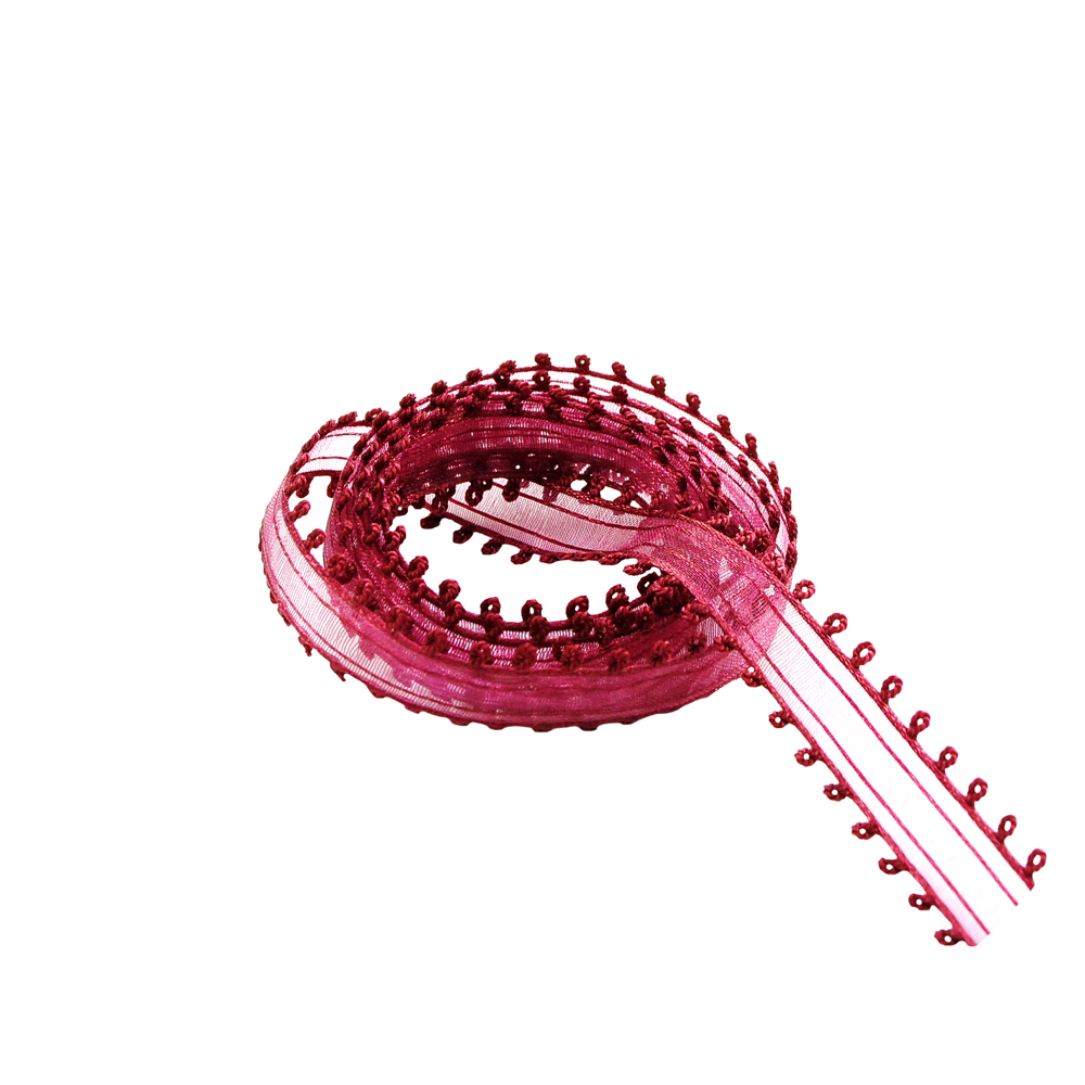 Тесьма органза с петельками 2,5см бордовый, 100ярд. Тесьма