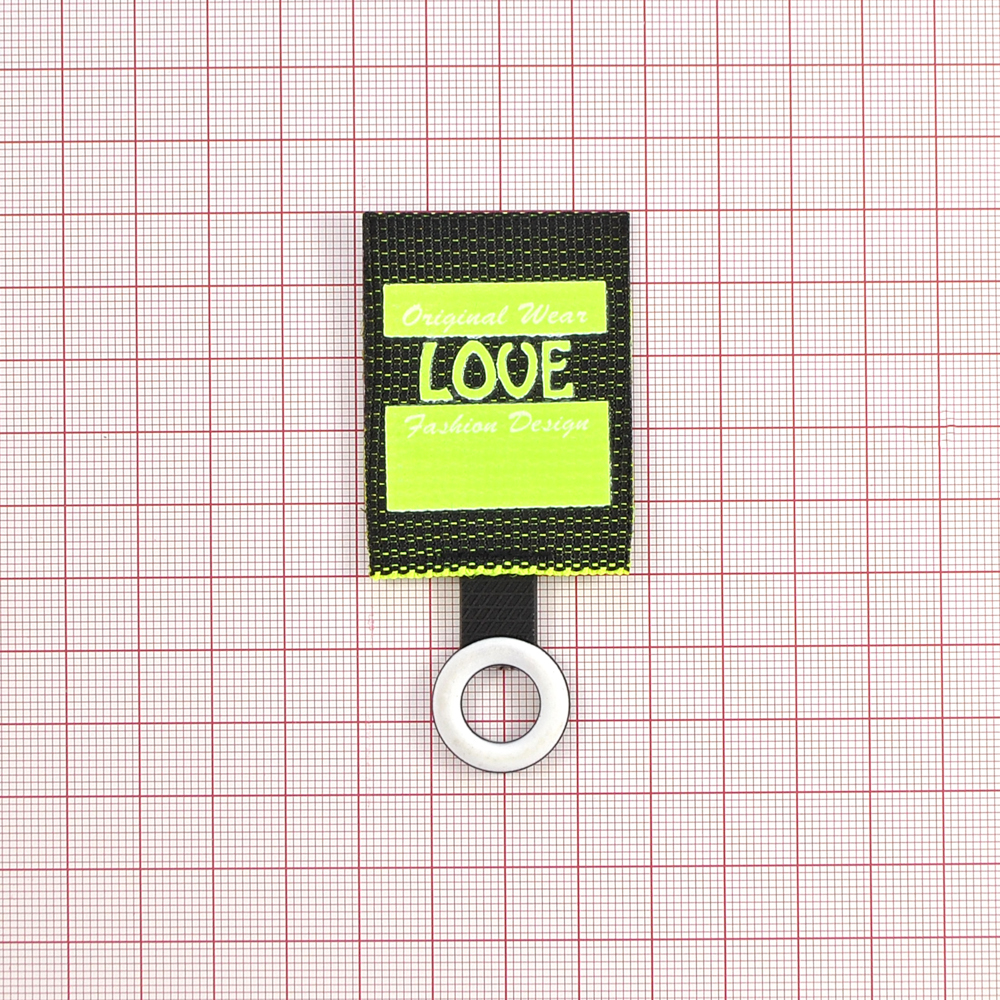 Лейба тканевая с подвеской  LOVE, 3,7*5см, черный, салатовый, белый, шт. Лейба Ткань